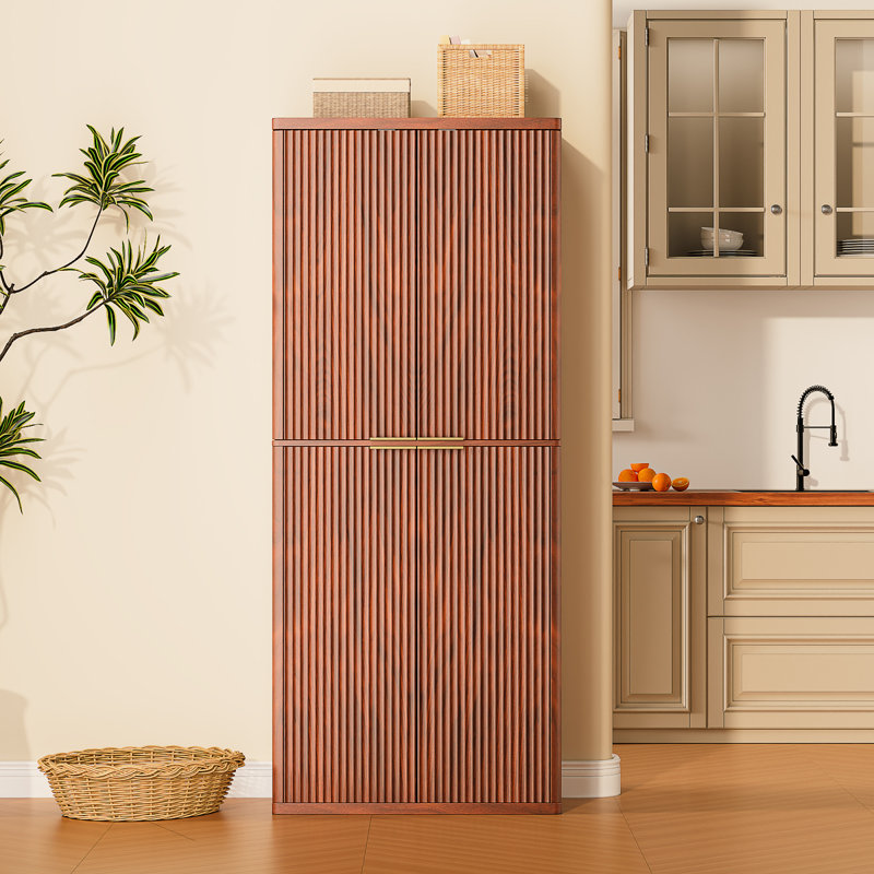 Garde-manger moderne en noyer, rangement en MDF spacieux pour la cuisine