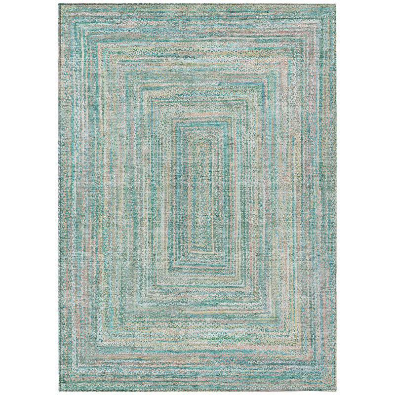 Machine Washable Indoor/Outdoor Xhevrie Teal Rug, Rectangle 2'6" x 3'10"