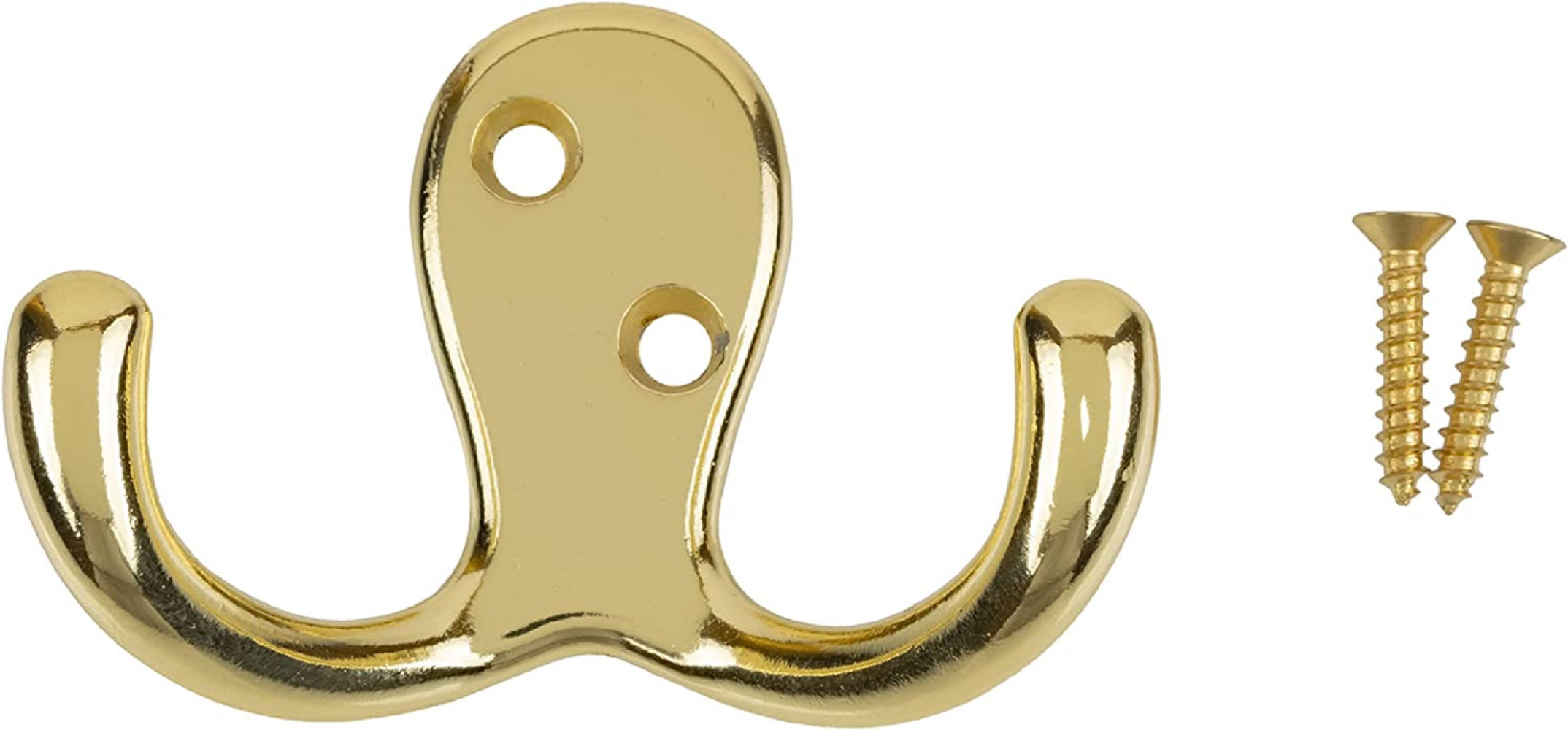 Double Prong Bright Brass Finished Coat Hook