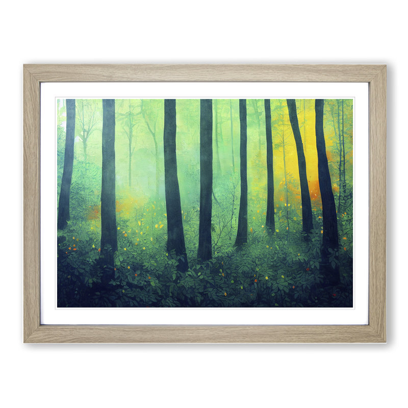 Delightful Summer Forest - Single Picture Frame Painting, 46cm H x 64cm W x 2cm D, Oak