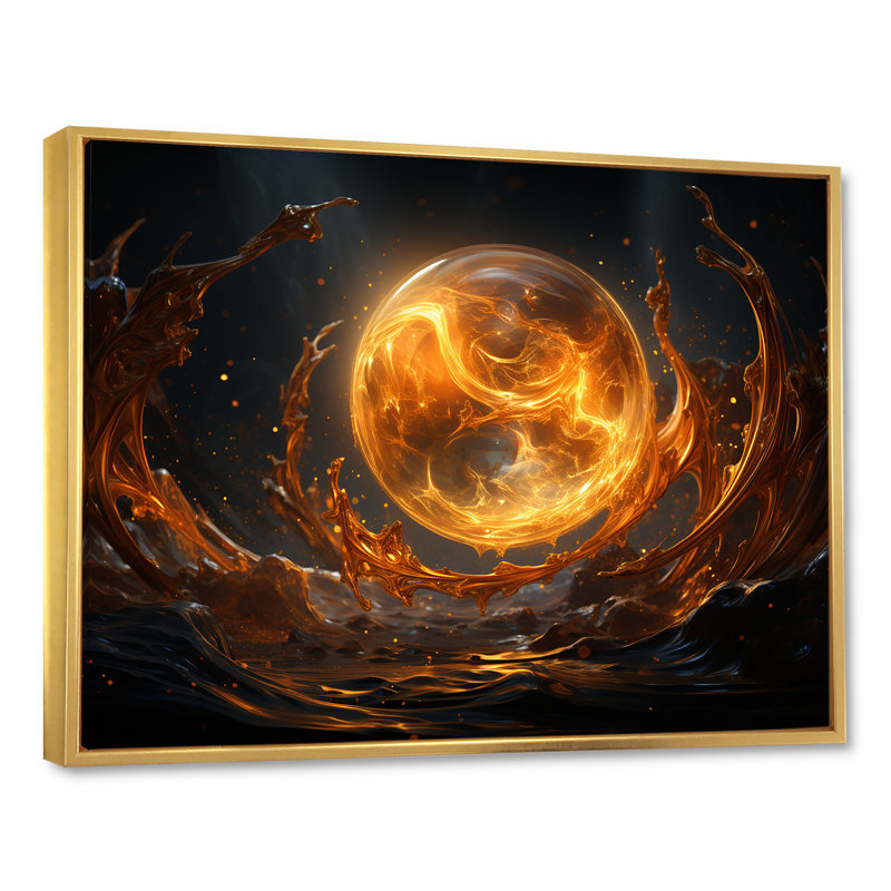 Verre de feu saturn planète IV - art mural espace planète, Cadre flottant doré, H 34 po x l 44 po x P 1,5 po