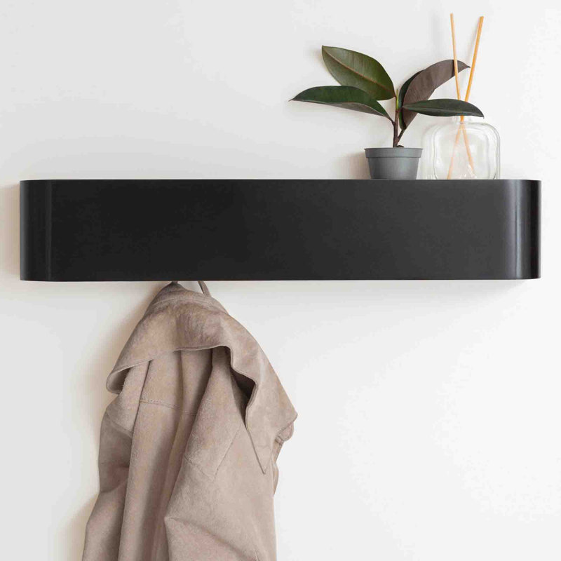 Rikayla Solid Wood Wall 5 - Hook Coat Rack, Black