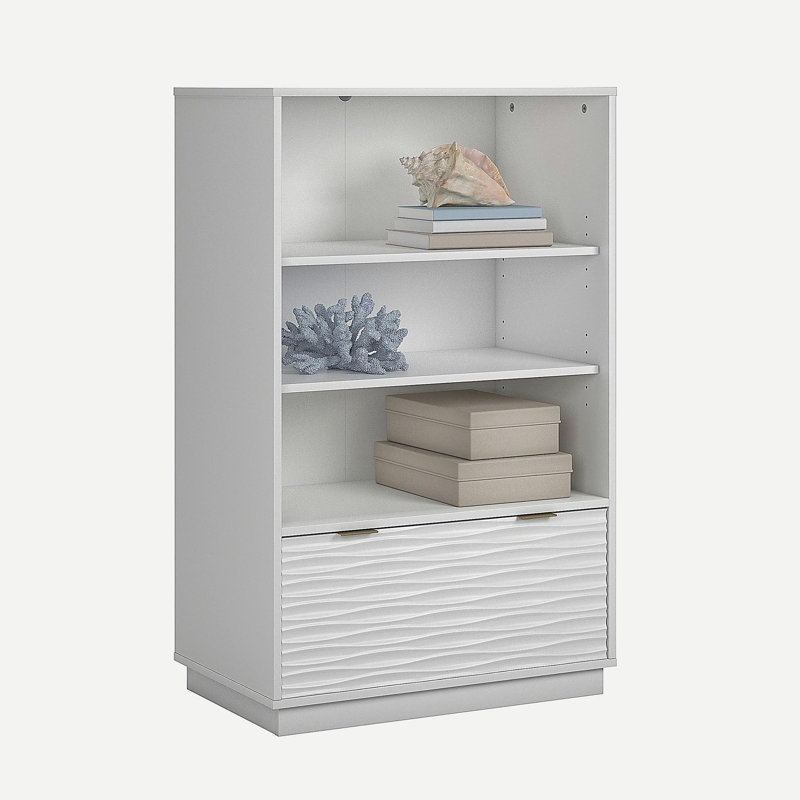 Coastal Bookcase With Lower Drawer, White finish