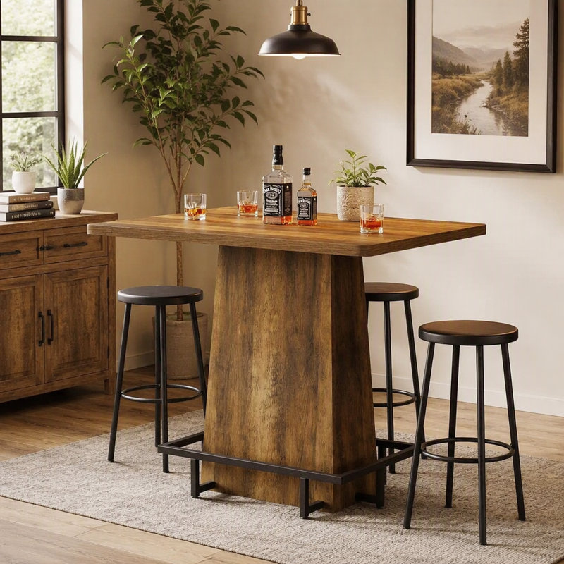 47" Bar Table, Rustic Industrial Pub Table with Footrest for Kitchen Bar Restaurant