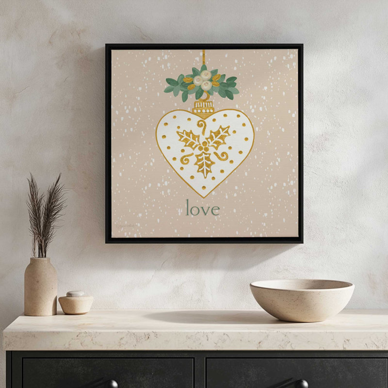 «Snowy Love Ornament» par Annie Lapoint, reproduction d'art, L 30 po x H 30 po, Noir, Toile avec cadre