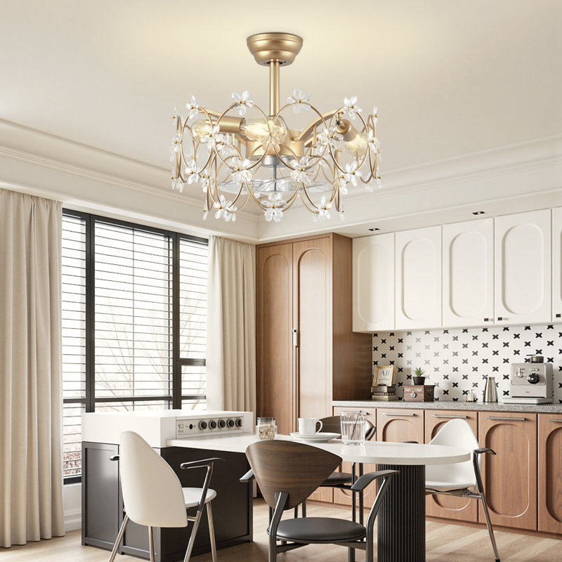 22''Crystal Chandelier Ceiling Fan with Remote and Light
