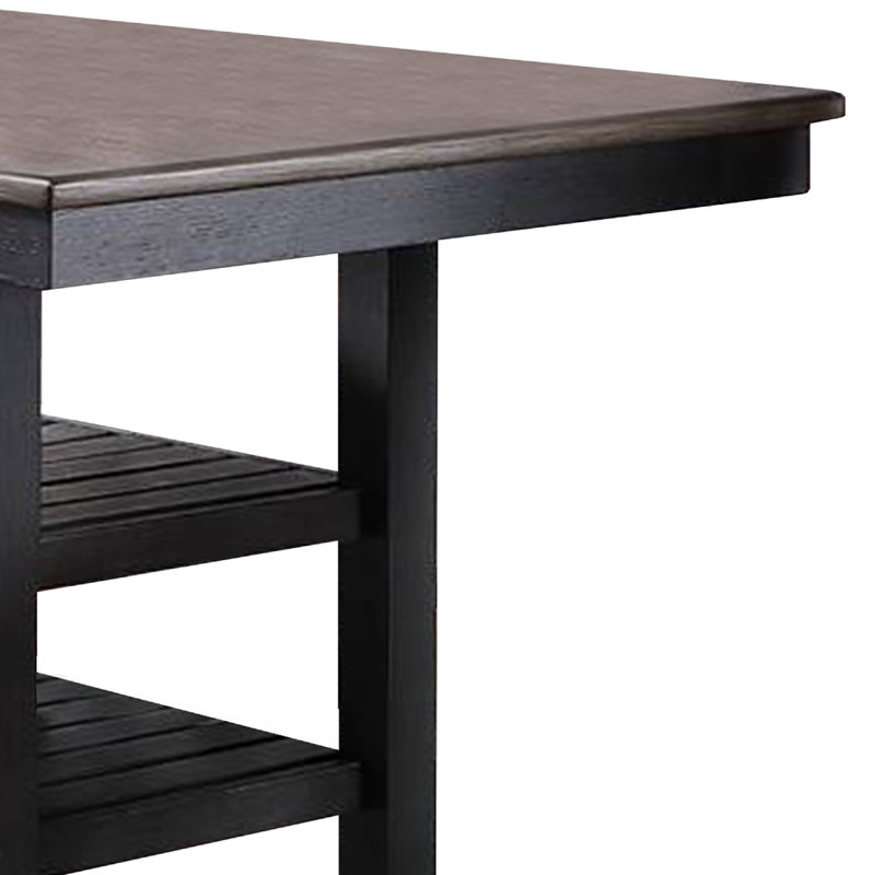 Table à hauteur de comptoir avec 2 tablettes ouvertes, brun foncé