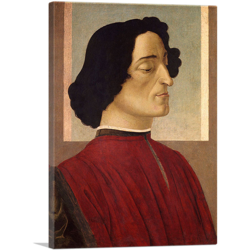 «Portrait Du Giuliano De Médicis» par Sandro Botticelli, reproduction d'art sur toile tendue, H 40 po x l 26 po x P 0,75 po