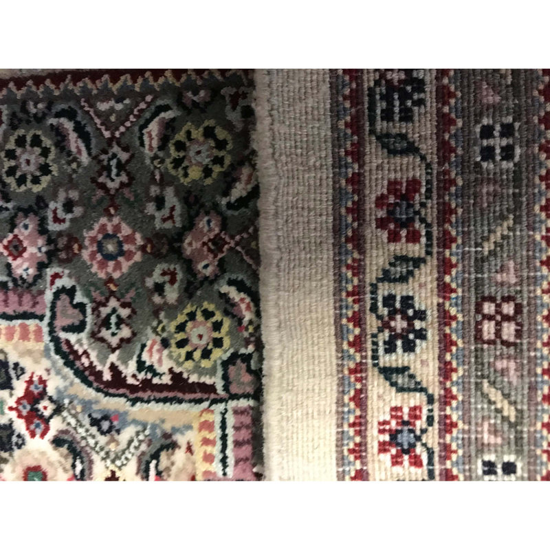 Tapis ivoire et vert noué à la main de haute qualité, Rectangle 3 pi 9 po x 5 pi 9 po