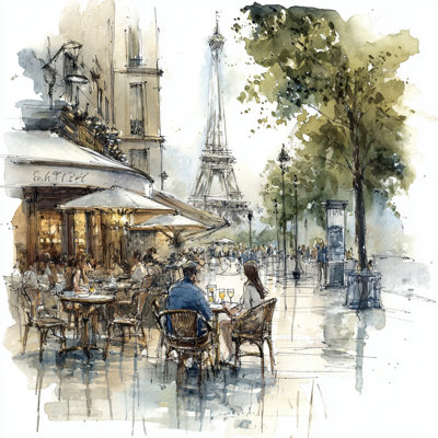 Art mural sur toile Paris Street Cafe