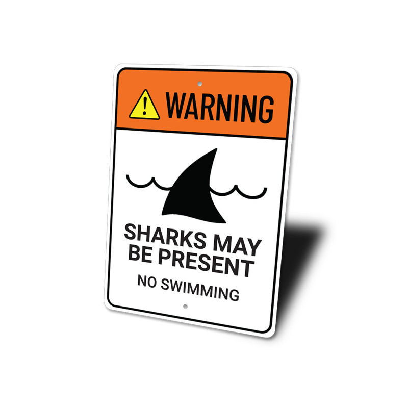 Panneau d'avertissement de requins d'avertissement, H 14 po x l 10 po x P 0,04 po