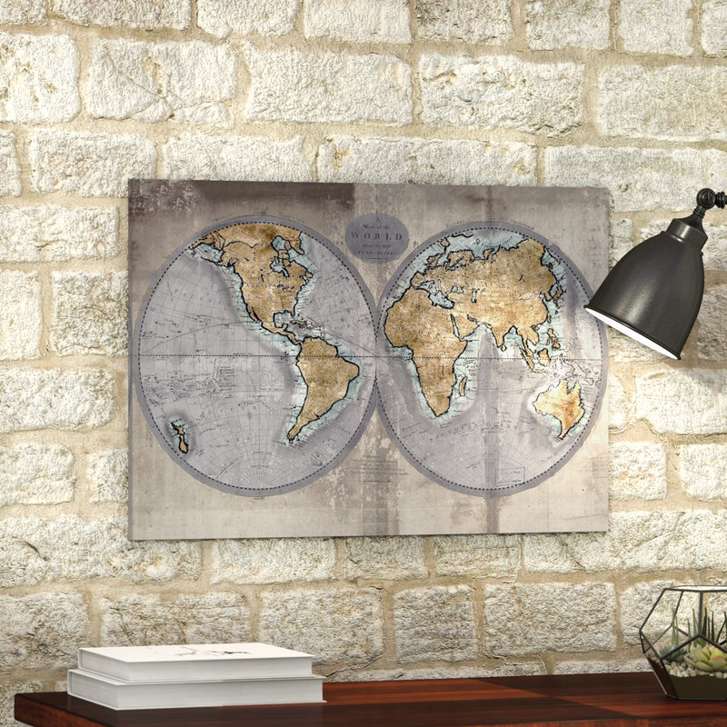 « map of the world », impression sur toile, H 40 po x l 60 po x P 1,5 po, Toile tendue, Pas de tapis