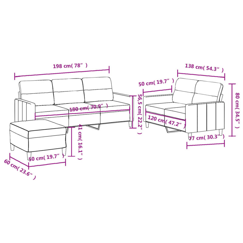  Ensemble de canapé en tissu noir (100% polyester), métal, textilène, contreplaqué