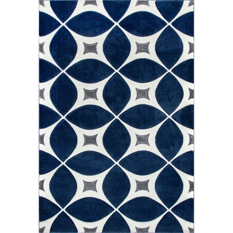 Mcfetridge Trellis Area Rug for Living Room Bedroom Dining Room Kitchen, Navy/White, Rectangle 2' x 3'