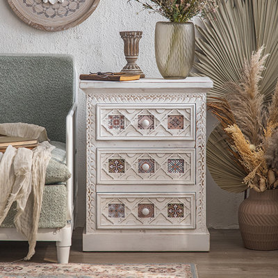 Buffet décoratif rétro en bois massif blanc
