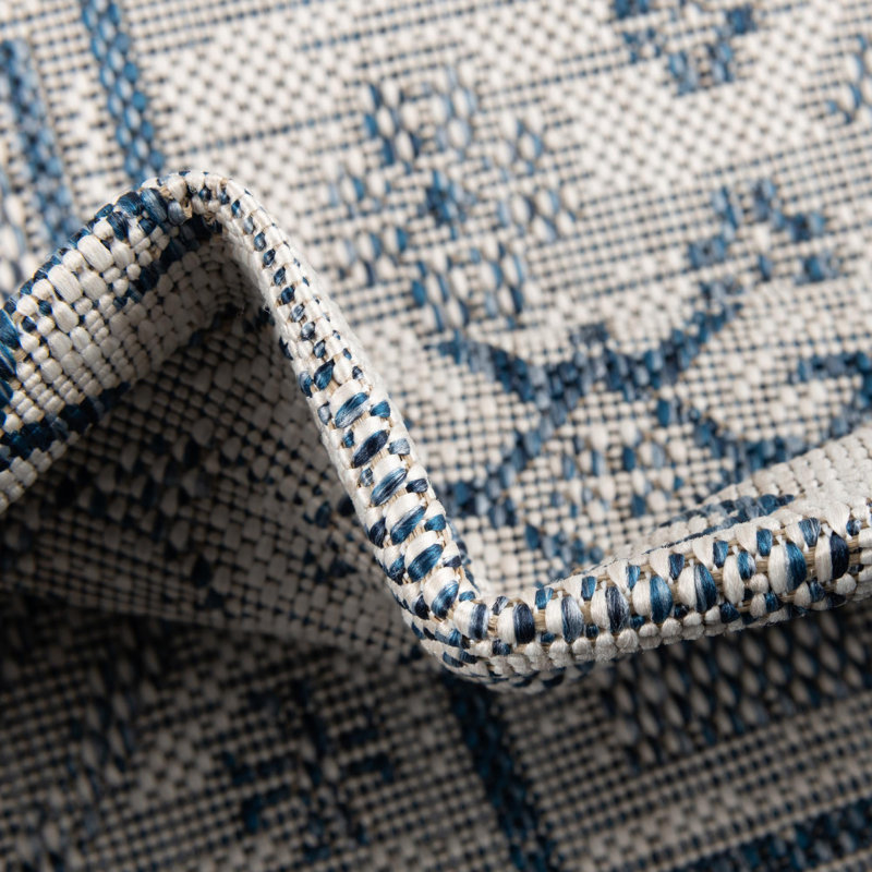 Tapis bleu sarcelle intérieur / extérieur Amhlaidh Southwestern, Rectangle 7 pi 10 po x 11 pi