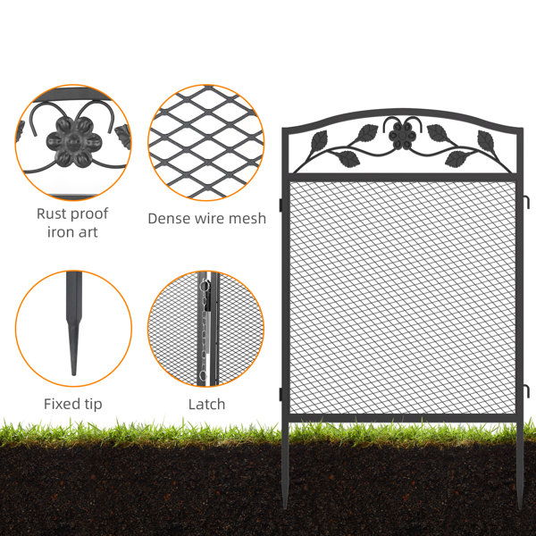 UNHO 43.3'' H x 23.6'' W Black Metal Fencing with 5 Panel(s) Included ...