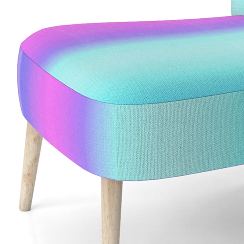 Chaise d'appoint rembourrée à motif bleu et mauve à rayures