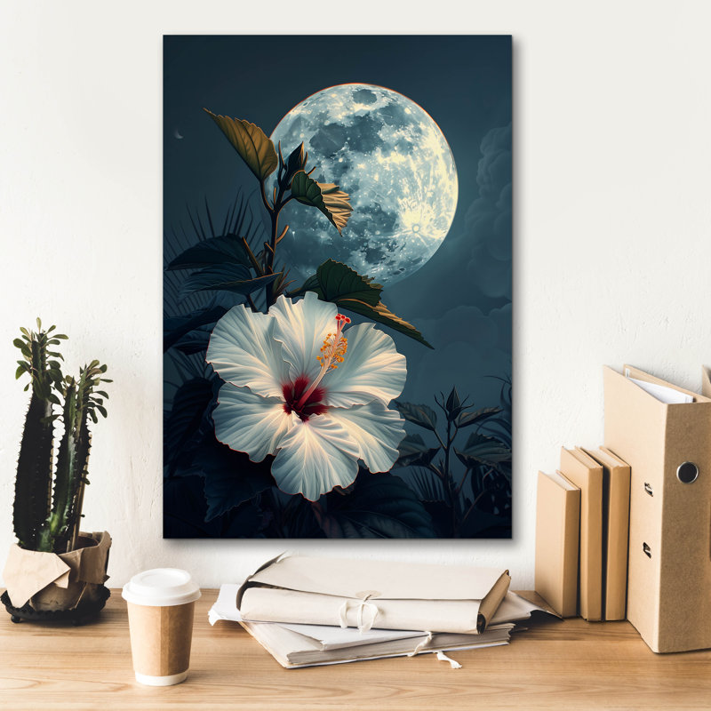 Art mural épique «Hibiscus and the Moon» par Andreas Magnusson, H 26 po x l 18 po x P 0,75 po