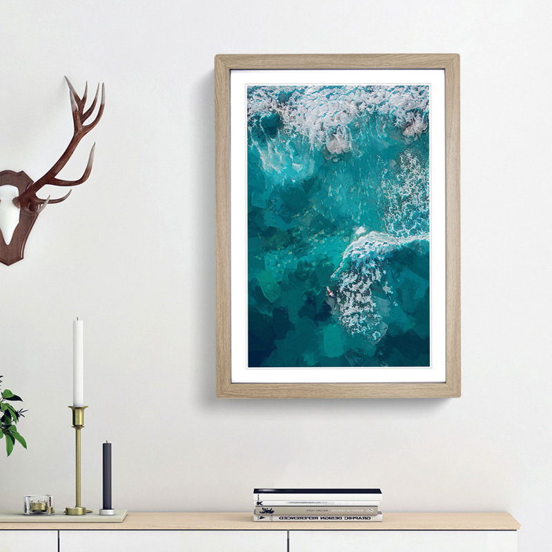 Surfer upon the Vast Ocean - Picture Frame Graphic Art Print, 87cm H x 62cm W x 2cm D, Oak Framed