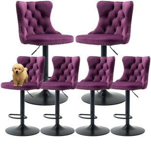 Modern Velvet Swivel Adjusatble Height Bar Stools Set of 6