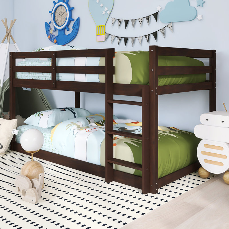 Wood Frame Twin Over Twin Size Bunk Bed With Ladder,Strengthened Slats, Espresso