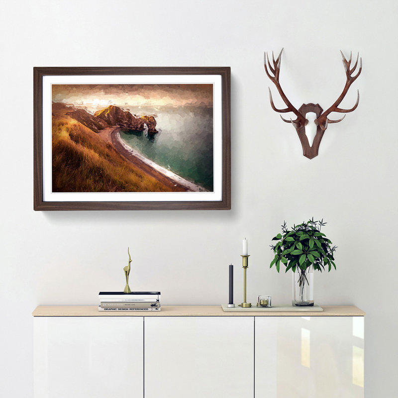 Durdle Door Cliffs Wareham - Picture Frame Graphic Art Print, Walnut Framed, 62cm H x 87cm W x 2cm D