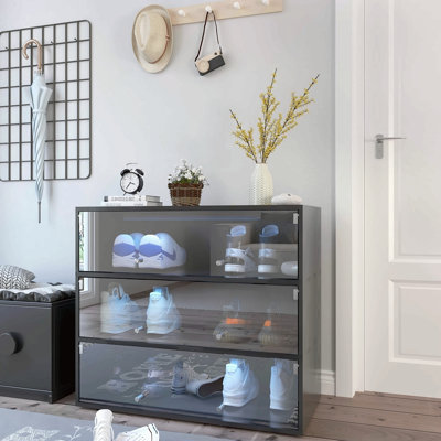Glass Door Shoe Box Shoe Storage Cabinet With RGB Led Light