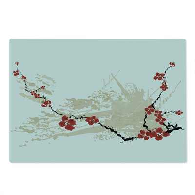 Ambesonne Grunge Cutting Board Large Size Japan Sakura Flowers Beige White Red