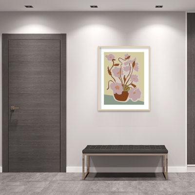 «Expressive Abstract House Plant» rose sur fond jaune, impression sur papier