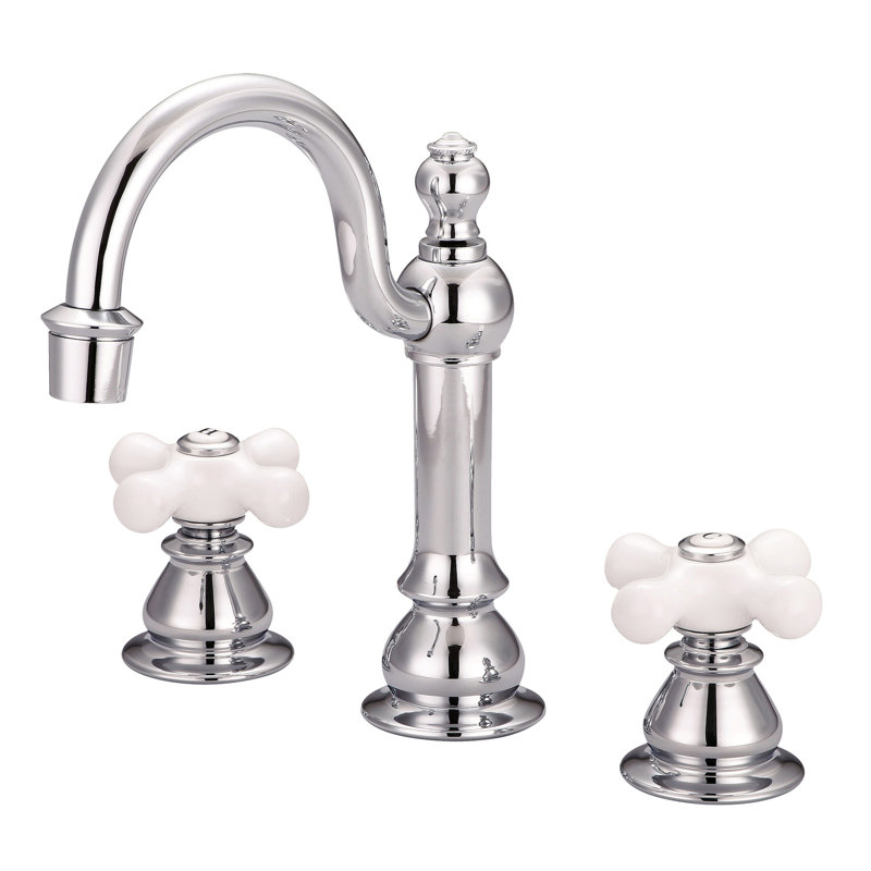 Widespread 2-handle Bathroom Faucet with Drain Assembly, Porcelain Cross, Chrome
