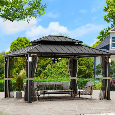 Hamilton 12' x 14' Hard Top Gazebo With Solar Self Powered LED Lights, Mosquito Netting And Canopy Hook