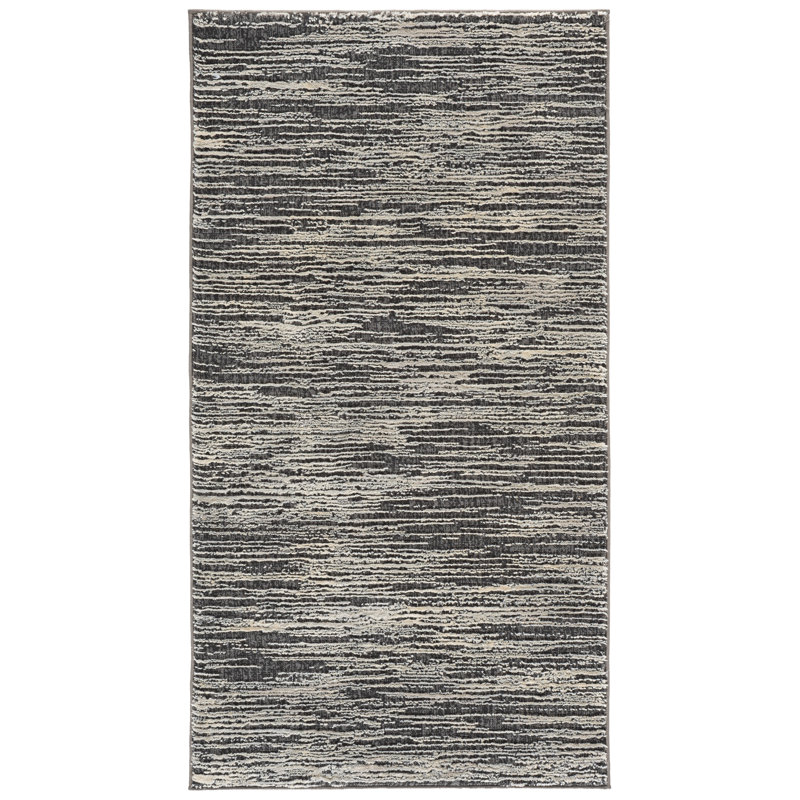 Tapis gris en polyester tissé à la machine Bromelton, Rectangle 2 pi 7 po x 5 pi