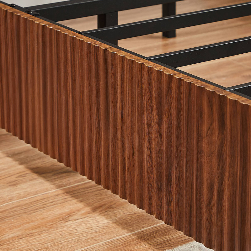Lignes courbes en bois ondulé, aucun sommier nécessaire, Noyer, Grand lit