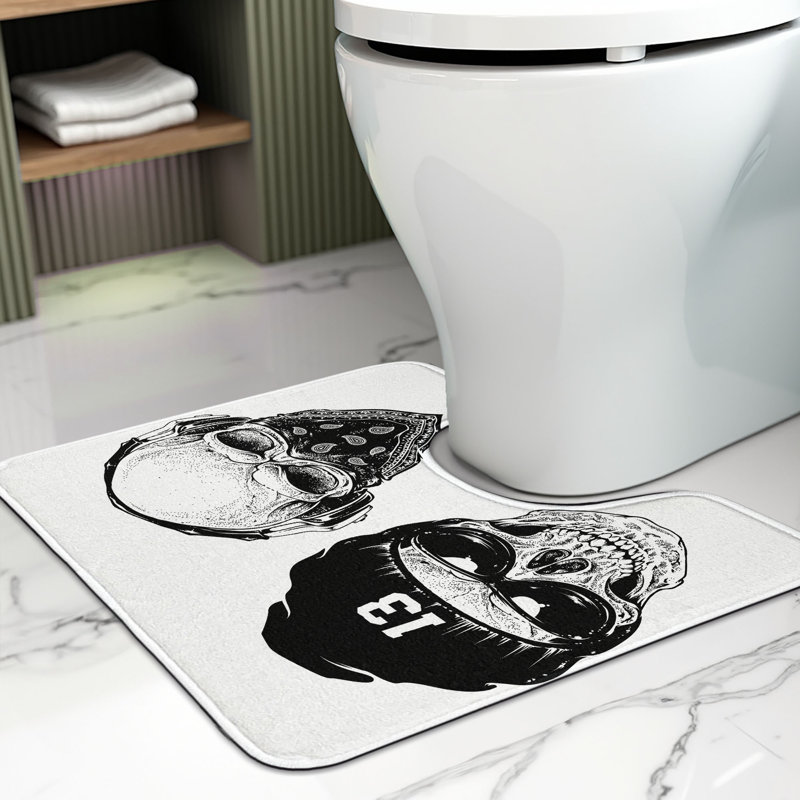  Skull Toilet Mat U-Shape Bathroom Rug 20" x 16" White Black