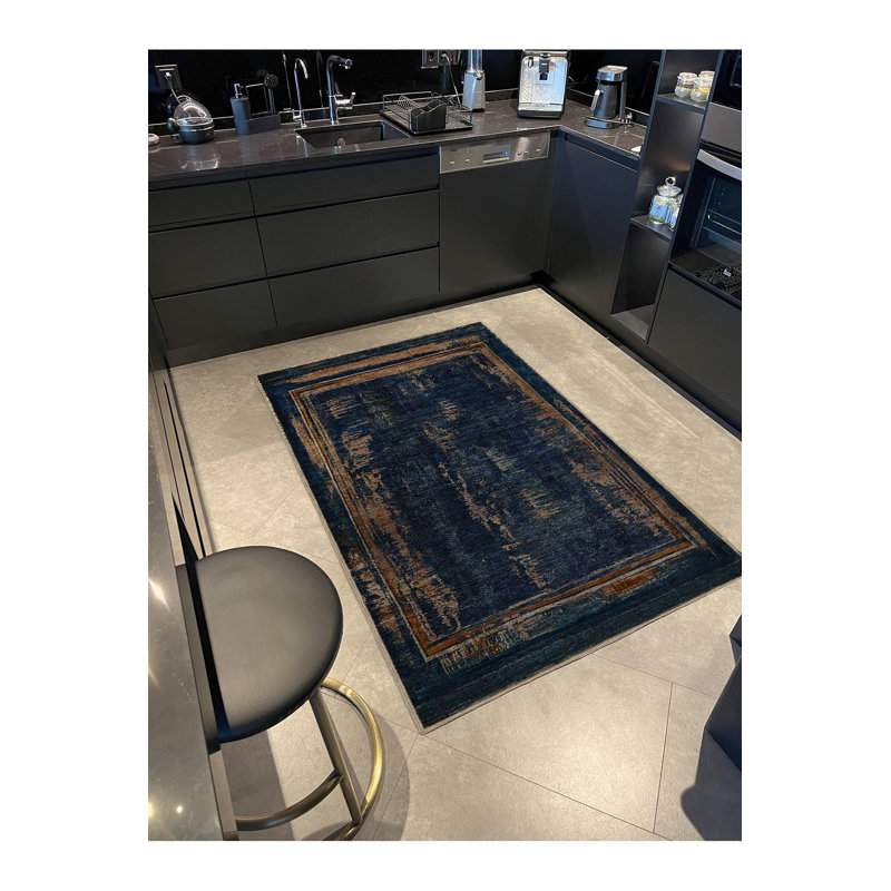 Tapis décoratif rétro à motif classique bleu marine, Sous-tapis rectangulaire 3 pi 11 po x 5 pi 11 po i