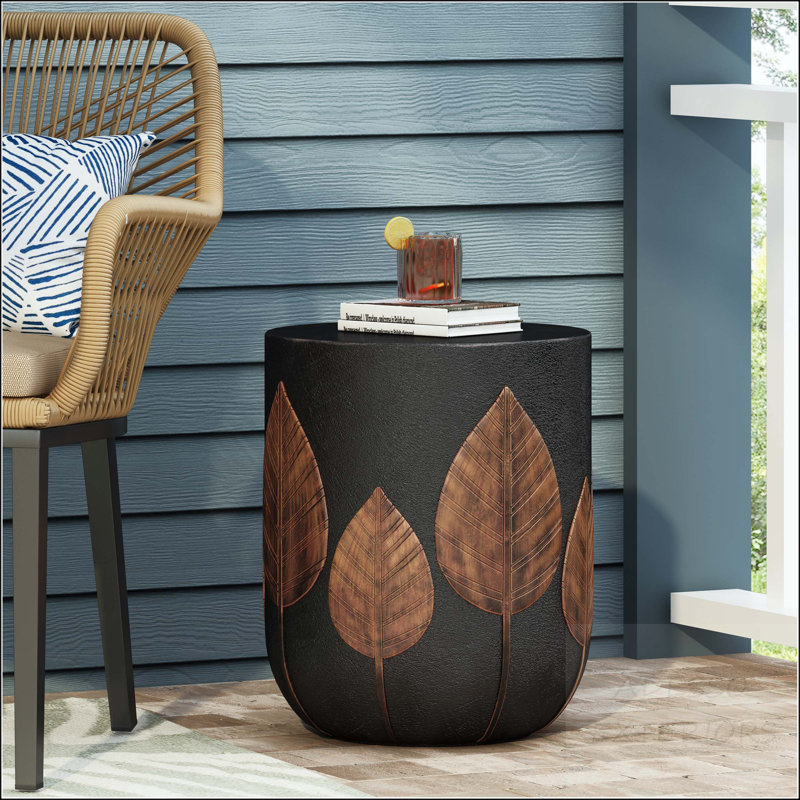 Leaf Pattern MGO Side Table with Copper Finish