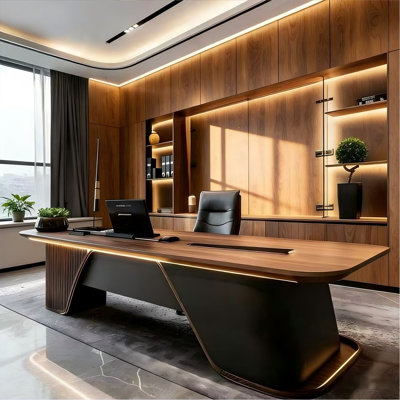 Bureau de direction 94,49 "en bois massif brun de style chinois