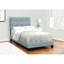 Lit simple tapissier en velours bleu pour une ambiance de chambre à coucher apaisante