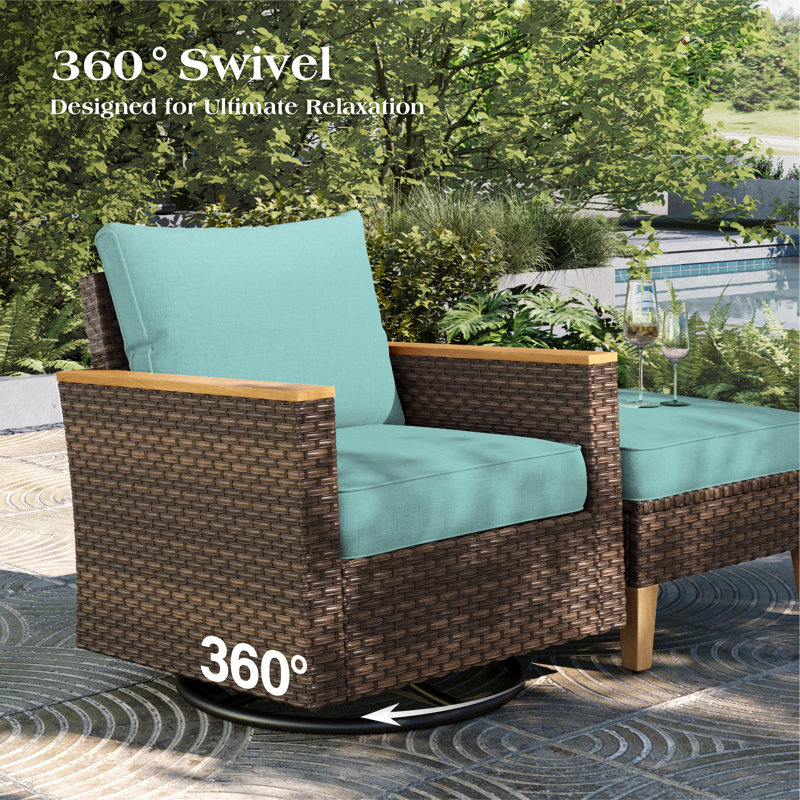 Ensemble de conversation d'extérieur en osier avec chaises pivotantes Wanyae, Non, 8 Pcs: 2 Sofas, 2 Chairs, 4 Ottomans