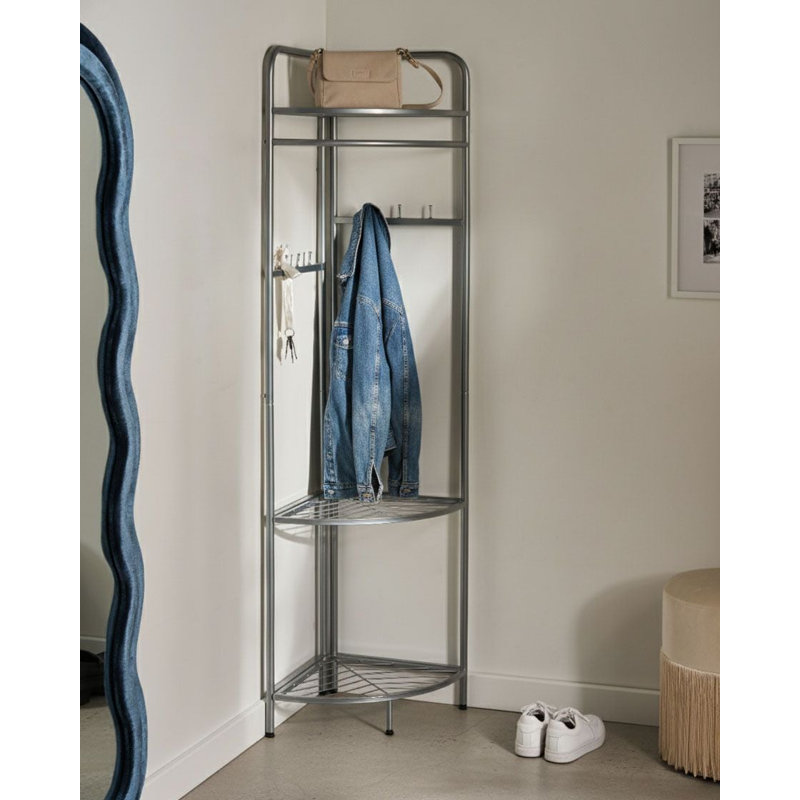 Steel Freestanding 6 - Hook Coat Rack, Silver