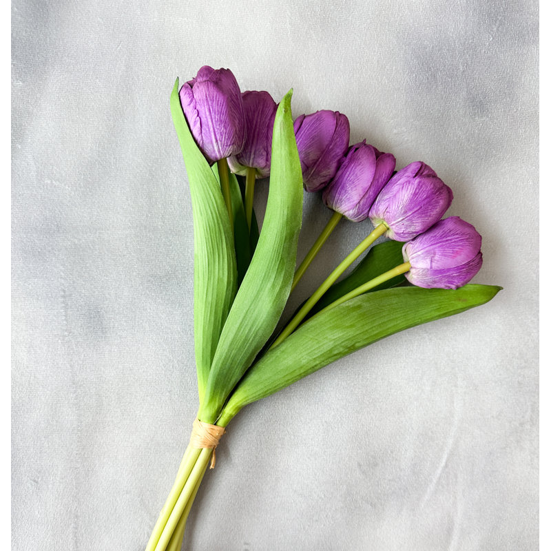 6 Stem Real Touch Tulips Artificial Flower, Purple