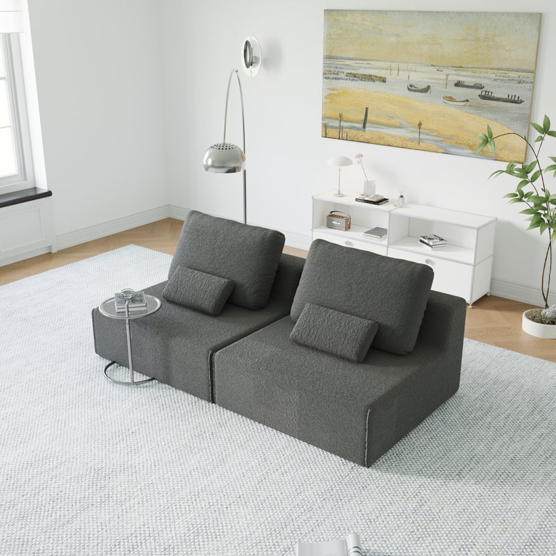 Huxley Upholstered Boneless Compression Sectional Sofa with Lumbar Pillows, Gray Fabric, 2