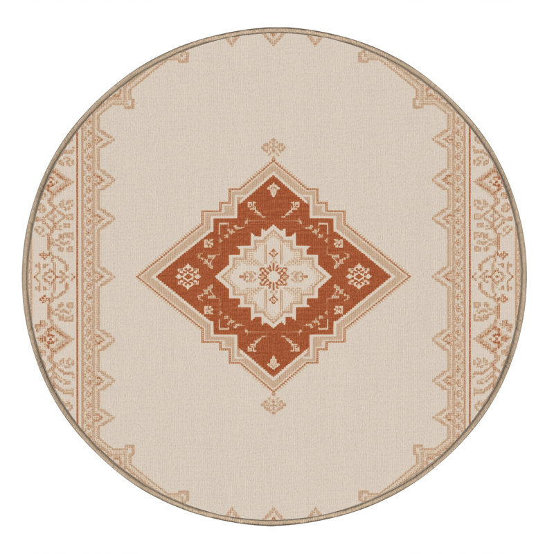 Soft Plush Eichhorn Traditional Oriental Area Rug in Beige – Beige Binding, 4' Round