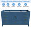 Meuble-lavabo de salle de bain de 60 pouces avec 2 portes doubles à fermeture douce, 1 grand tiroir, 6 petits tiroirs et 2 petits compartiments de rangement rabattables (bleu)