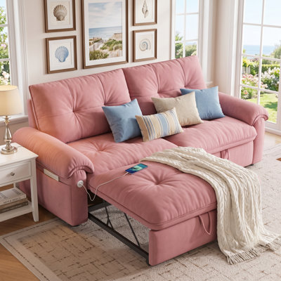 77-Inch Convertible Sofa Bed with USB Charging Ports, 2-in-1 Pull-Out Loveseat Sleeper Couch for Small Spaces