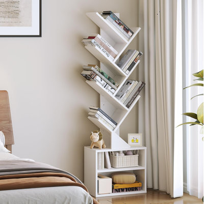 Bibliothèque à 6 niveaux avec armoire de rangement, bibliothèque moderne à plancher étroit