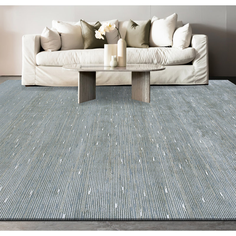 Tapis en laine / viscose noué à la main ivoire / gris, Rectangle de 10 pi x 14 pi