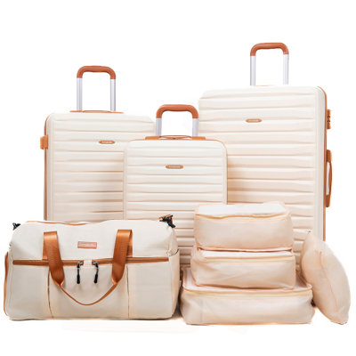 Ensemble de 8 pièces (sac de mise en forme 20 po, 24 po, 28 po et 19 po + sac de rangement 4 pièces), ensemble de valises rigides à roulettes en ABS avec verrou TSA Valise de bagage à main de couleur assortie