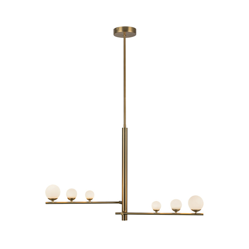 Luminaire suspendu DEL en verre opale 2 bras Cypress, Or brossé